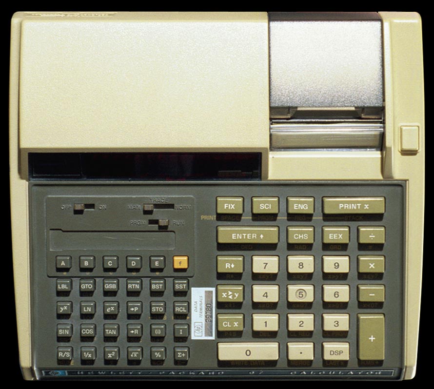 Hewlett-Packard-97 programmable printing calculator - top view.